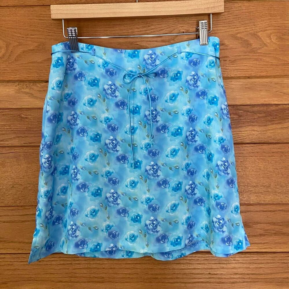 Vintage 90s Y2K Exact Change blue purple floral rose print mini skirt - Picture 1 of 5